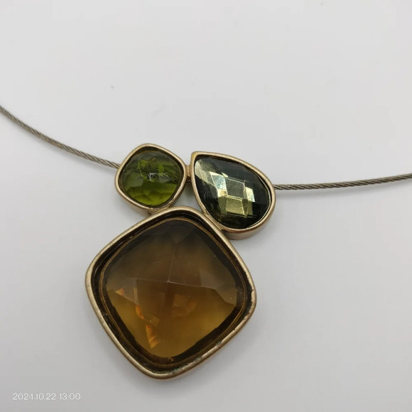 AK Anne Klein Gold-Tone Wire Chain Multi-Stone Necklace pendant adjustable - Picture 2 of 6